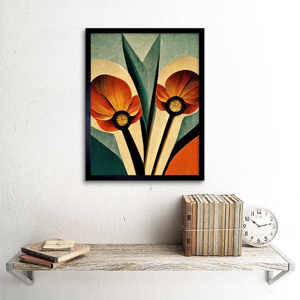 Wee Blue Coo Flower Illustration Art Deco Tulips Coral Framed Wall Art